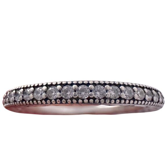 Pandora Sparkle & Hearts Ring Sterling Silver w Cubic Zirconia Stones size 8.5 - Picture 7 of 16